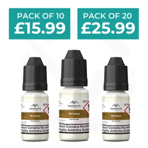 #1 Best Seller: VM Tobacco 10ml 50/50 E-Liquid By Vapemate - Pack of 10 & 20  Almost Sold Out!