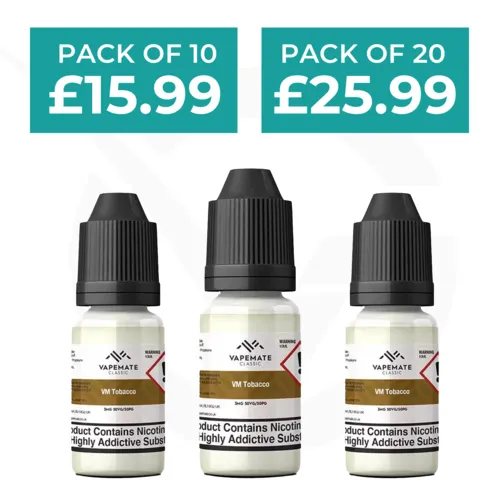 #1 Best Seller: VM Tobacco 10ml 50/50 E-Liquid By Vapemate - Pack of 10 & 20  Almost Sold Out!
