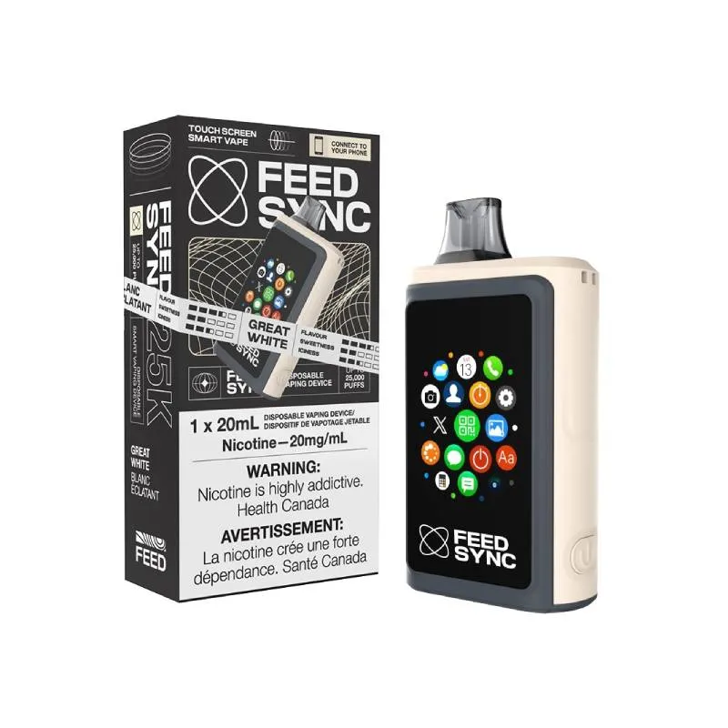 Bestseller FEED Sync 25K Disposable Vape - Great White, 20ML  Last Chance!