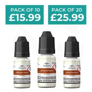 Exclusive American Red Tobacco 10ml 50/50 E-Liquid By Vapemate - Pack of 10 & 20  Last Few Pieces!